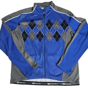 Sugoi Cycling Jacket XXL Full Zip Argyle Blue Gray Mens  Biking Top
